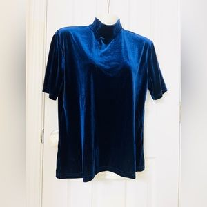 Women Top Blouse Navy Blue Velvet Size Large